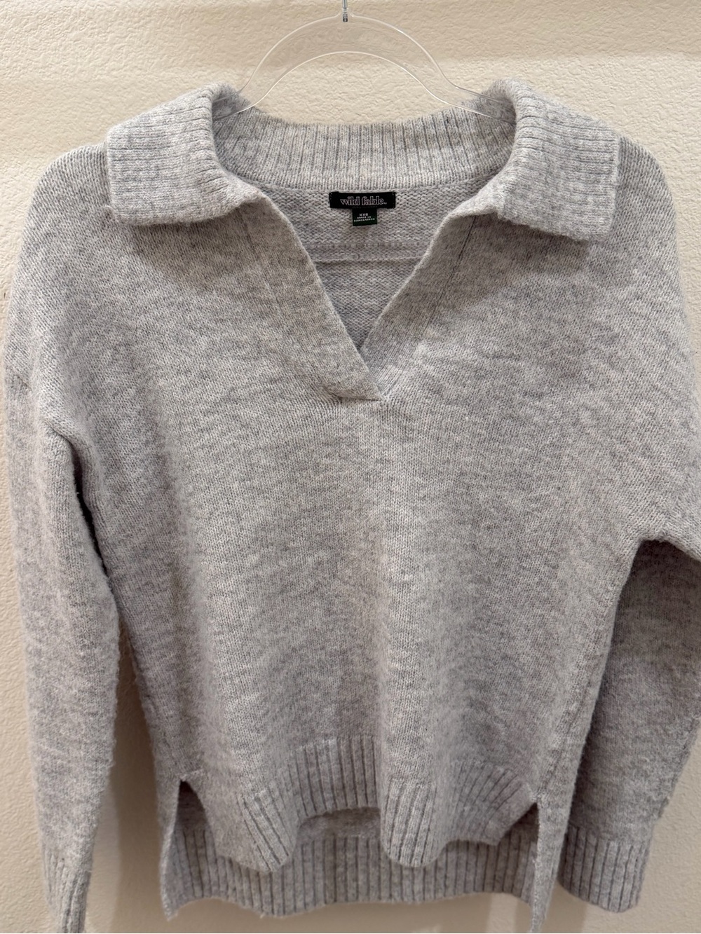 wild fable Heather Gray V-Neck Collared Sweater